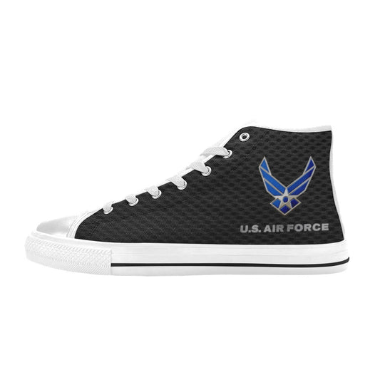 U.S. Air Force Black Men’s Classic High-Top Canvas Shoes  Lace-Up Round Toe Metal Eyelets Comes With Name And Rank Name On The Outer Quarter...
