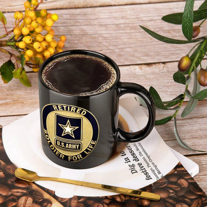 United States Army Black Gold Retired Black Ceramic Coffee Mug (Comes With Your Initials Or Rank And Name Free Of Charge!)