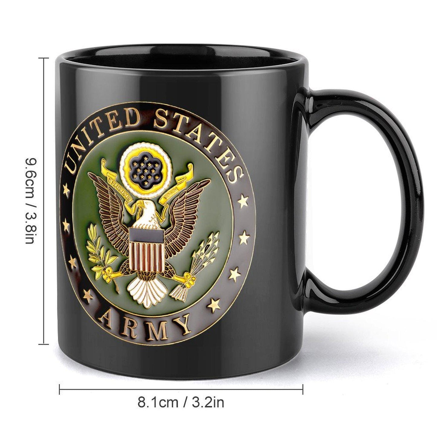United States Army 3D Seal On Black Ceramic Coffee Mug Which Comes With Your Initials or Rank And Name At No Additional Charge...
