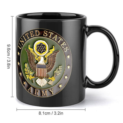 United States Army 3D Seal On Black Ceramic Coffee Mug Which Comes With Your Initials or Rank And Name At No Additional Charge...