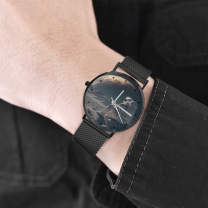 Men's Women's Karman Astronaut On The Moon Dial Waterproof Monogram Black Stainless Steel Dress Watch...