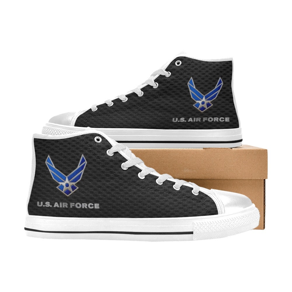 U.S. Air Force Black Men’s Classic High-Top Canvas Shoes  Lace-Up Round Toe Metal Eyelets Comes With Name And Rank Name On The Outer Quarter...