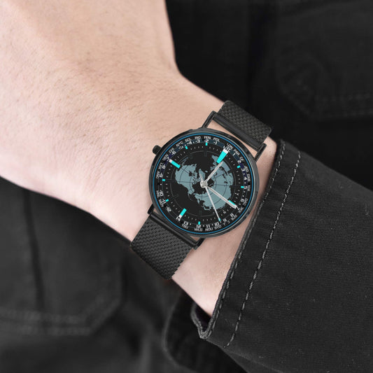 3D Aviator's Dial In Black Bright Tiel Blue Black All Stainless Steel Monogram Dress Watch Men's Steel Bracelet Watch Without Numbers Come With Name Or Name And Rank On Dial...