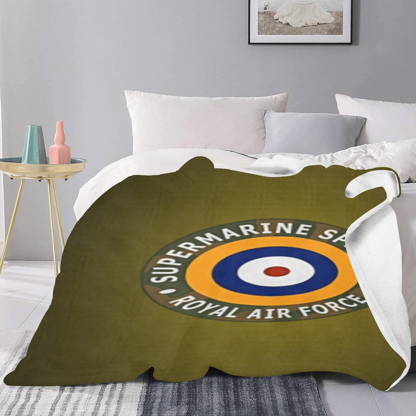 Army Green Large 70X80 Inch Micro Fleece W Vickers SuperMarine Spitfire Insignia Monogram Blanket Ultra-Soft Micro Fleece Blanket 60"x80" (Thick) Name Rank Can Be Put On This Blanket...