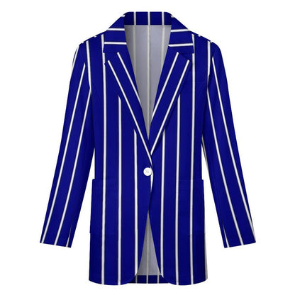 Women's Midnight Blue White Pinstripe Formal Event Summer Blazer Jacket..