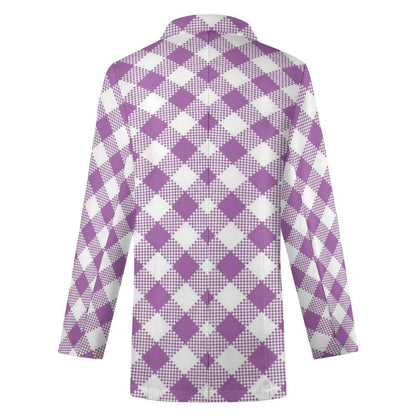 Women's Madison Ave Gorgeous White And Pink Checkered Print Blazer Jacket For Formal and Fun Summer Functions...