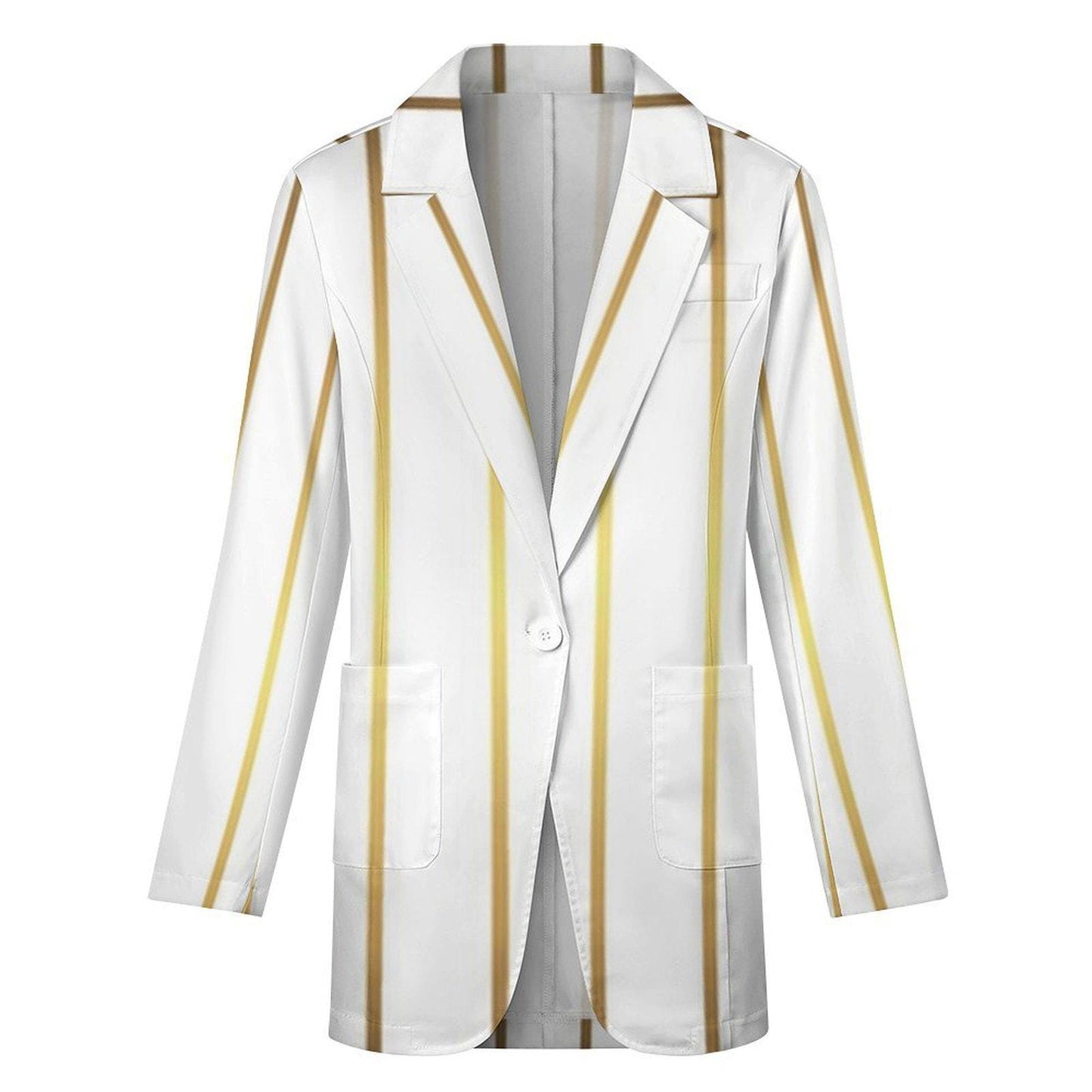Women's White & Gold Pinstripe Summer Formal Event Fun Blazer Jacket...