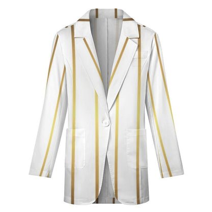 Women's White & Gold Pinstripe Summer Formal Event Fun Blazer Jacket...