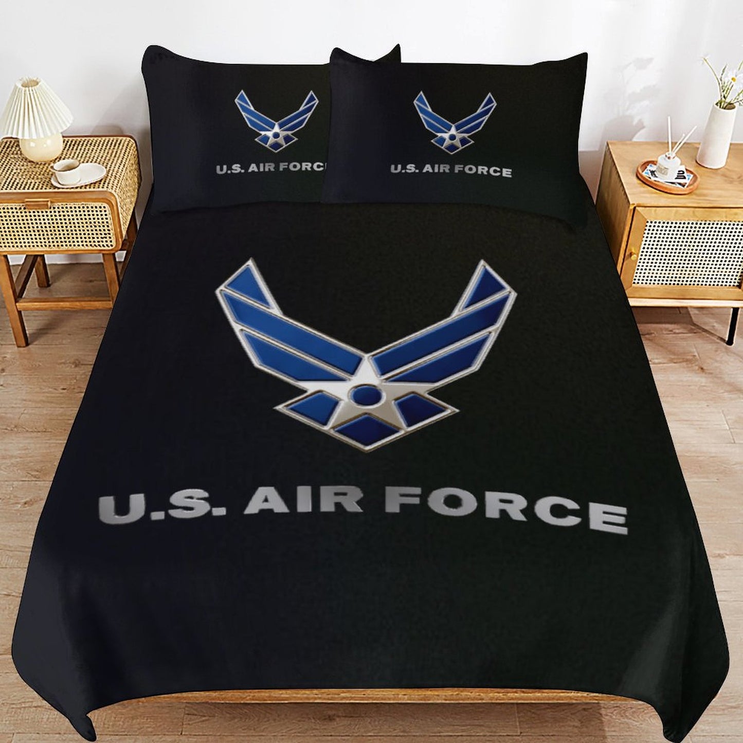 Madison Avenue U.S. Air Force Black 3-Piece Bedding Set 79"×90" (1 Quilt Cover + 2 Pillowcases) Comes With Name Or Rank Name On Quilt...