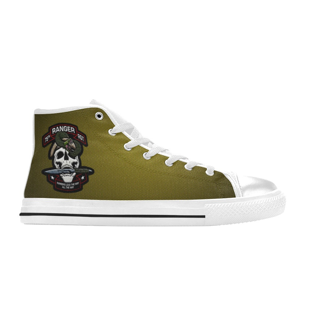 U.S. Army Ranger Green Men’s Classic High-Top Canvas Shoes  Lace-Up Round Toe Metal Eyelets Comes With Name And Rank Name On The Outer Quarter...