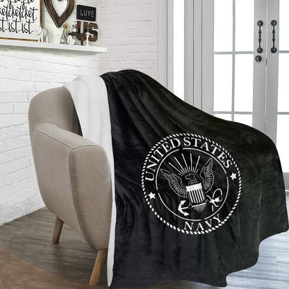 Large Black Microfiber Micro Fleece Flannel 70X80 Inch Soft Warm Monogram U.S. Navy White Insignia Black Blanket...
