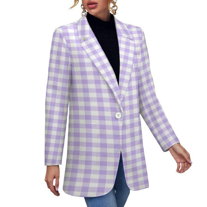 Women's Checkered Light Purple Pink & White Formal Summer Fun Event Blazer Jacket