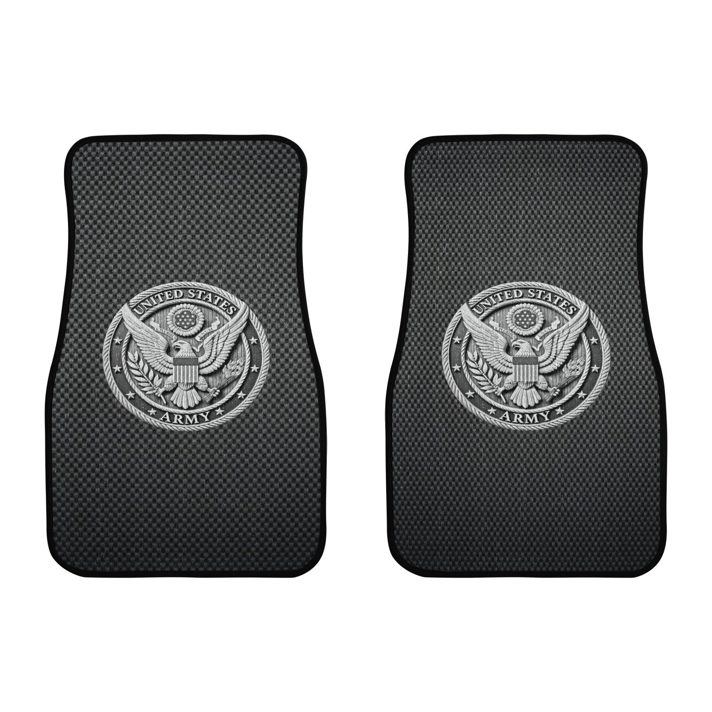 Black W Silver US Army Insignia Custom Monogram Floor Mats Front Car Floor Mat (2pcs)
