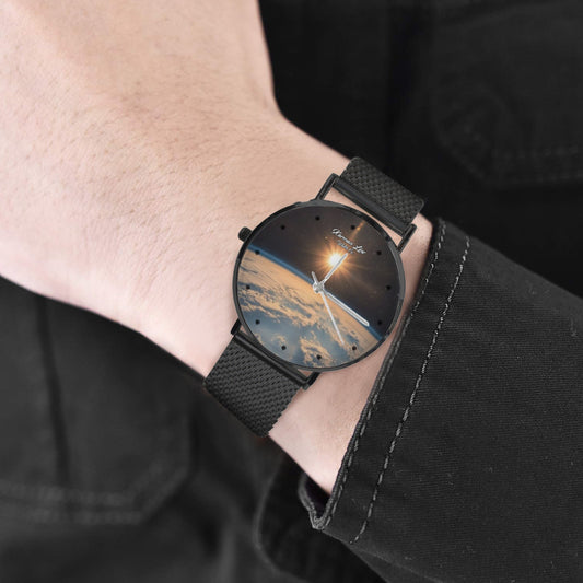 Karman Line Arc Of The Earth Miyota Quartz Movement Black Stainless Steel Monogram Dress Watch Men's Steel Bracelet Watch Without Numbers Come With Name Or Name And Rank On Dial...