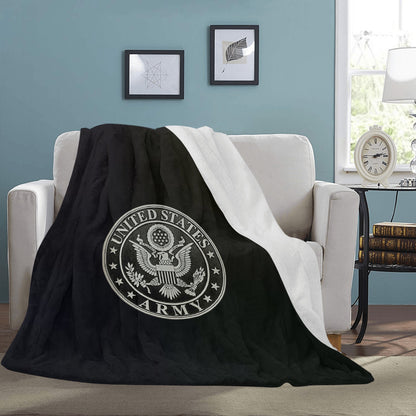 Large Black Microfiber Micro Fleece Flannel 70X80 Inch Soft Warm Monogram U.S. Army Silver Insignia Black Blanket...