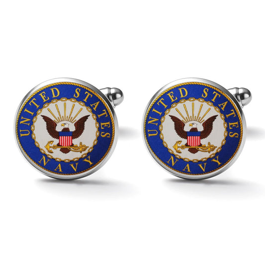 Men's Custom Made Alloy Silver W Black Carbon Fiber Background U.S. Navy Emblem In Black & Silver Come With Your Initials On Them....