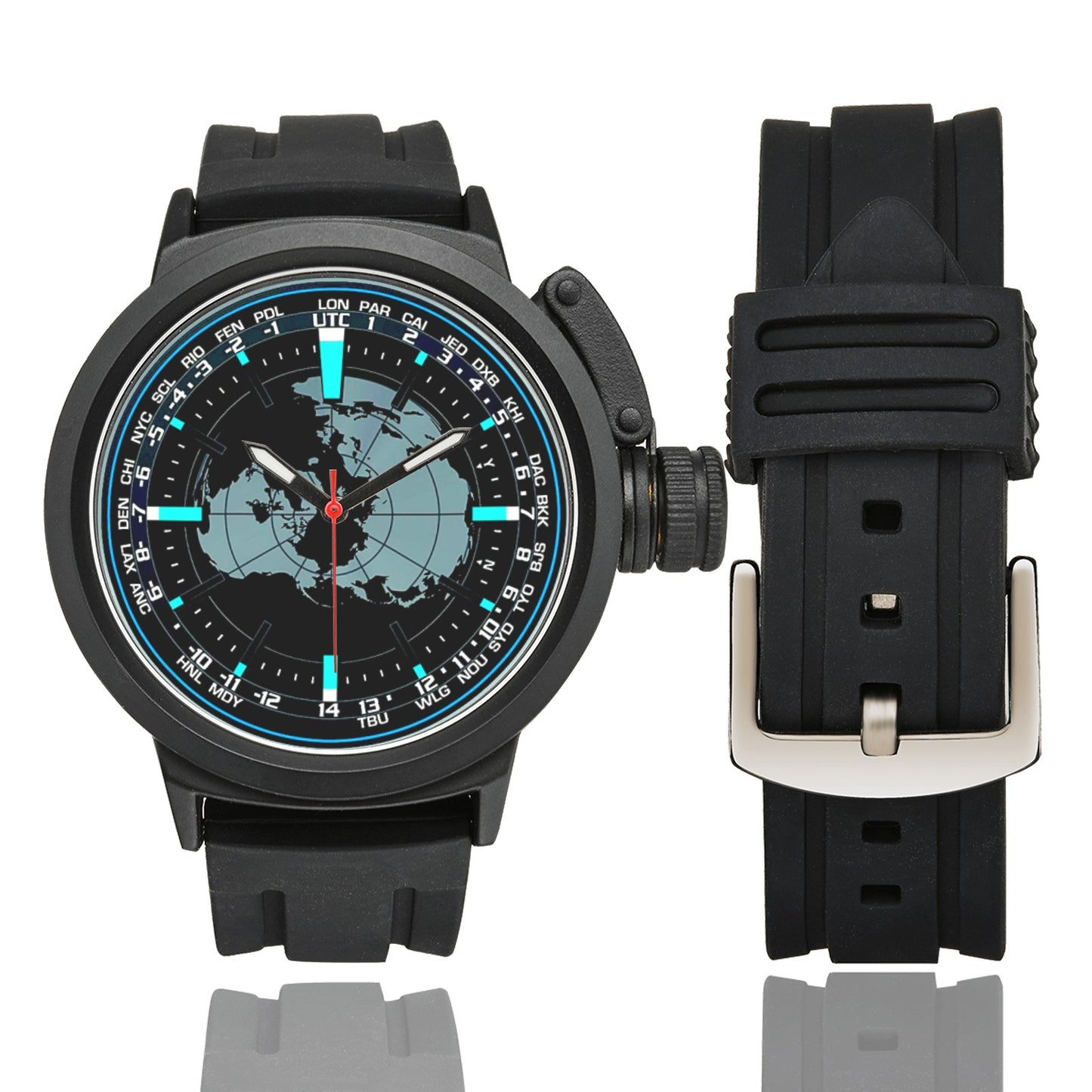 3D Aviator's Dial In Black Bright Tiel Blue Miyota Quartz Movement Waterproof Monogram Watch Men's Sports Watch(Model 309)