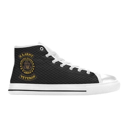 U.S. Army Veteran Black Men’s Classic High-Top Canvas Shoes  Lace-Up Round Toe Metal Eyelets Comes With Name And Rank Name On The Outer Quarter...