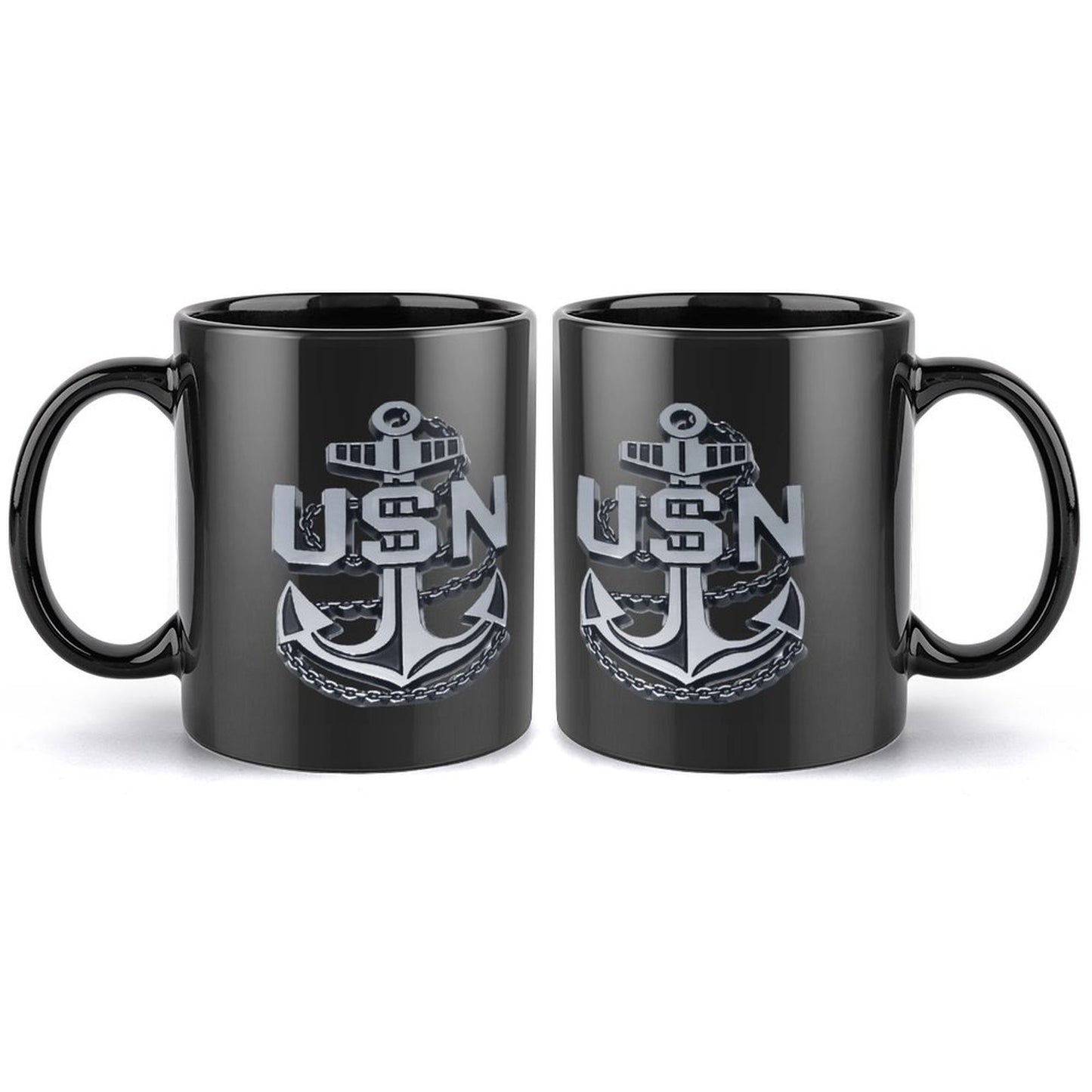 United State Navy Anchor Emblem On Black Ceramic Coffee Mug (Comes With Your Initials Or Rank And Name Free Of Charge On Mug!)