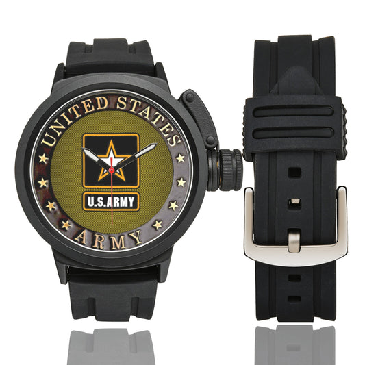 Men's US Army Large Black Insignia Miyota Quartz Movement Waterproof Monogram Watch Come With Name Or Name And Rank On Dial...