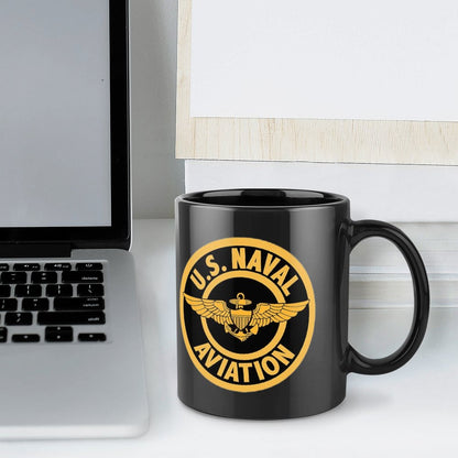U.S. Naval Aviation Emblem On Black Ceramic Coffee Mug (Comes With Your Initials Or Rank And Name Free Of Charge On Mug!)