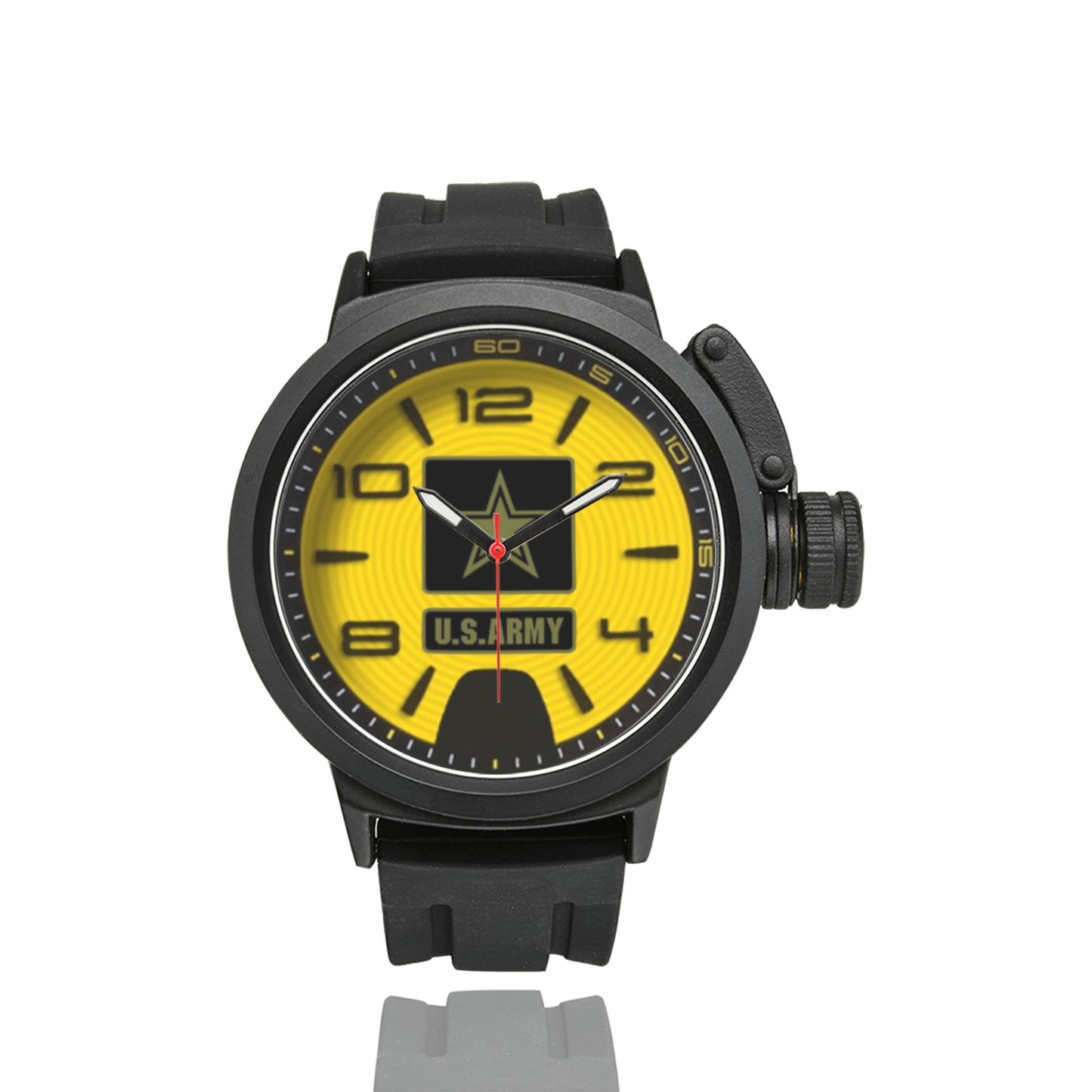 Yellow Black Print Sport Dial US Army Insignia Miyota Quartz Movement Large Monogram Sports Watch Men's Sports Watch(Model 309) Come With Name Or Name And Rank On Dial...