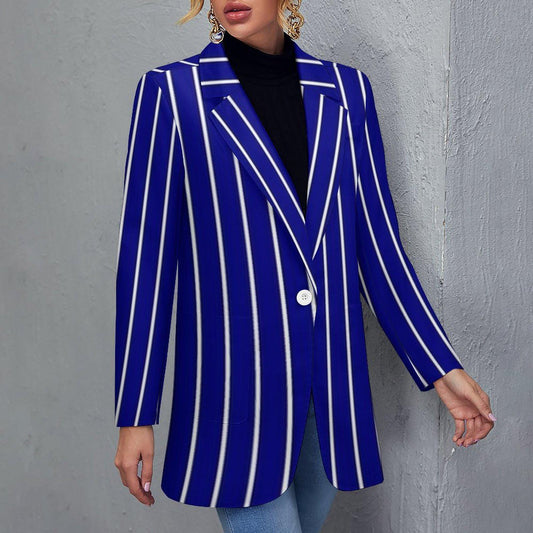 Women's Midnight Blue White Pinstripe Formal Event Summer Blazer Jacket..