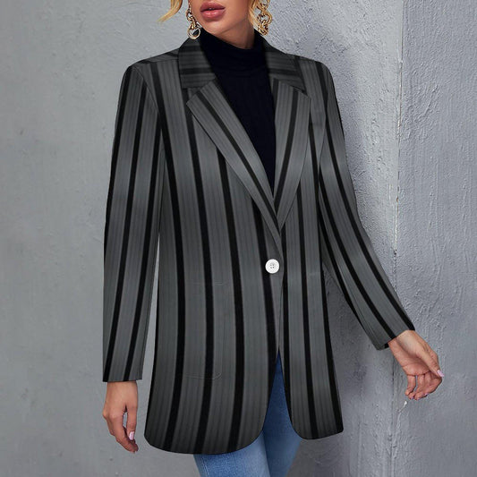 Women's Madison Ave Dark Gray Black Pinstripe Print Summer Dress and Event Blazer Jacket