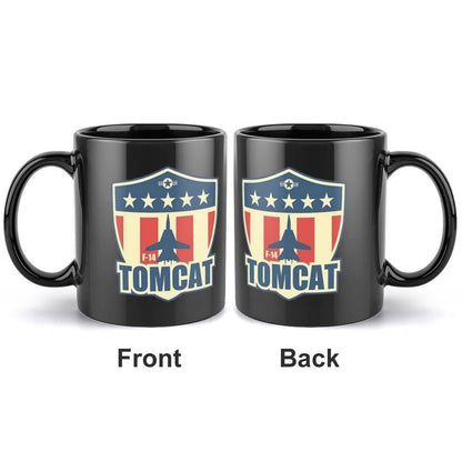 United States Navy TOMCAT Emblem On Black Ceramic Coffee Mug (Comes With Your Initials Or Rank And Name Free Of Charge On Mug!)