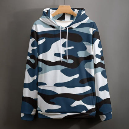 Men's Women's Madison Avenue Camouflage Blue White Black Insign Soft Double Layer Loose Fitting Hoodie