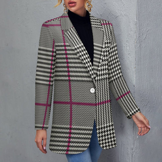 Women's Madison Ave Gray Black & Pink Plaid Fall Pattern Design Monogram Formal Casual Blazer Initials Can Be Put On Lapel For Free.......
