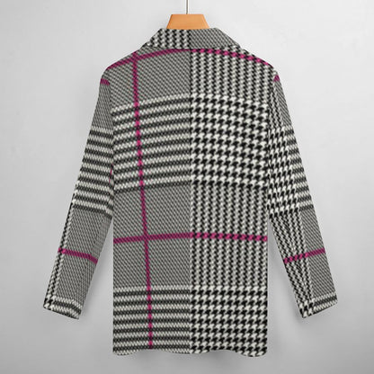 Women's Madison Ave Gray Black & Pink Plaid Fall Pattern Design Monogram Formal Casual Blazer Initials Can Be Put On Lapel For Free.......