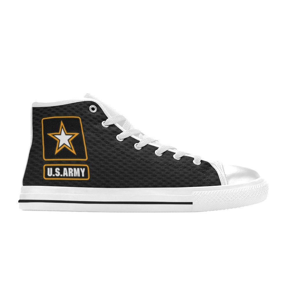U.S. Army Black Men’s Classic High-Top Canvas Shoes  Lace-Up Round Toe Metal Eyelets Comes With Name And Rank Name On The Outer Quarter...