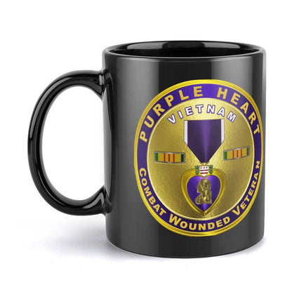 Vietnam Veteran Purple Heart Black Ceramic Coffee Mug (Comes With Your Initials Or Rank And Name On Mug Free Of Charge!