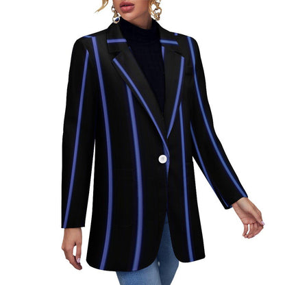 Women's Black & Light Blue Pinstripe Formal Summer Event Blazer Jacket....