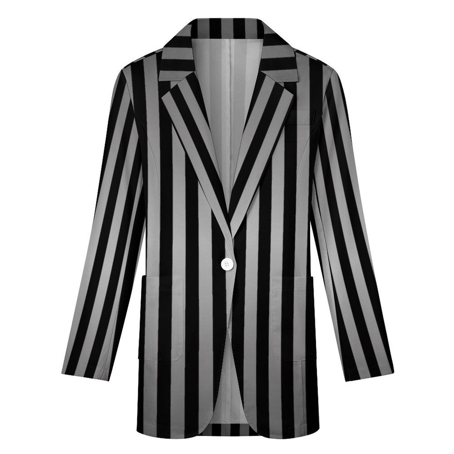 Women's Gray & Black Pinstripe Summer Event Fun Blazer Jacket
