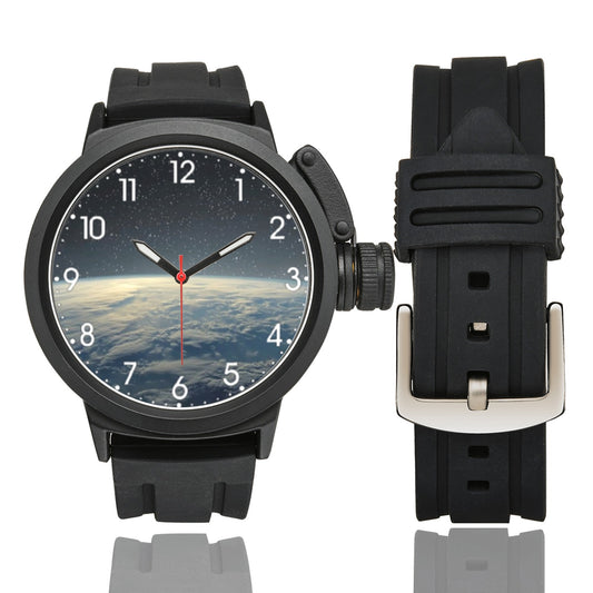 Men's Large Karma Line View Of The Horizon Of Earth From the Space Dial Miyota Quartz Movement Waterproof Monogram Sports Watch Name Comes On Dial Your Name Comes On Dial