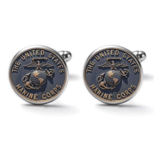 Men's Custom Made Alloy Silver W 3D Black Carbon Fiber Background U.S. Marine Corps Insignia In Black & Gold Come With Your Initials On Them....