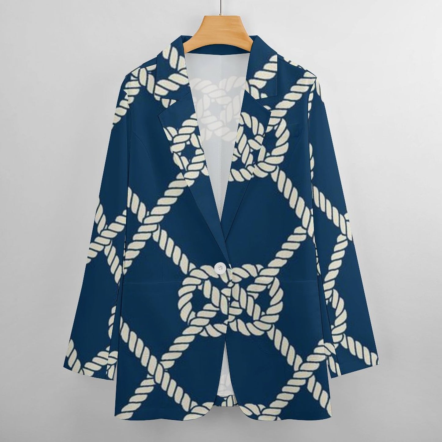 Women's Blue With White Nautical Rope Print Design Casual Formal Lightweight Blazer All Over Print Women's Blazer