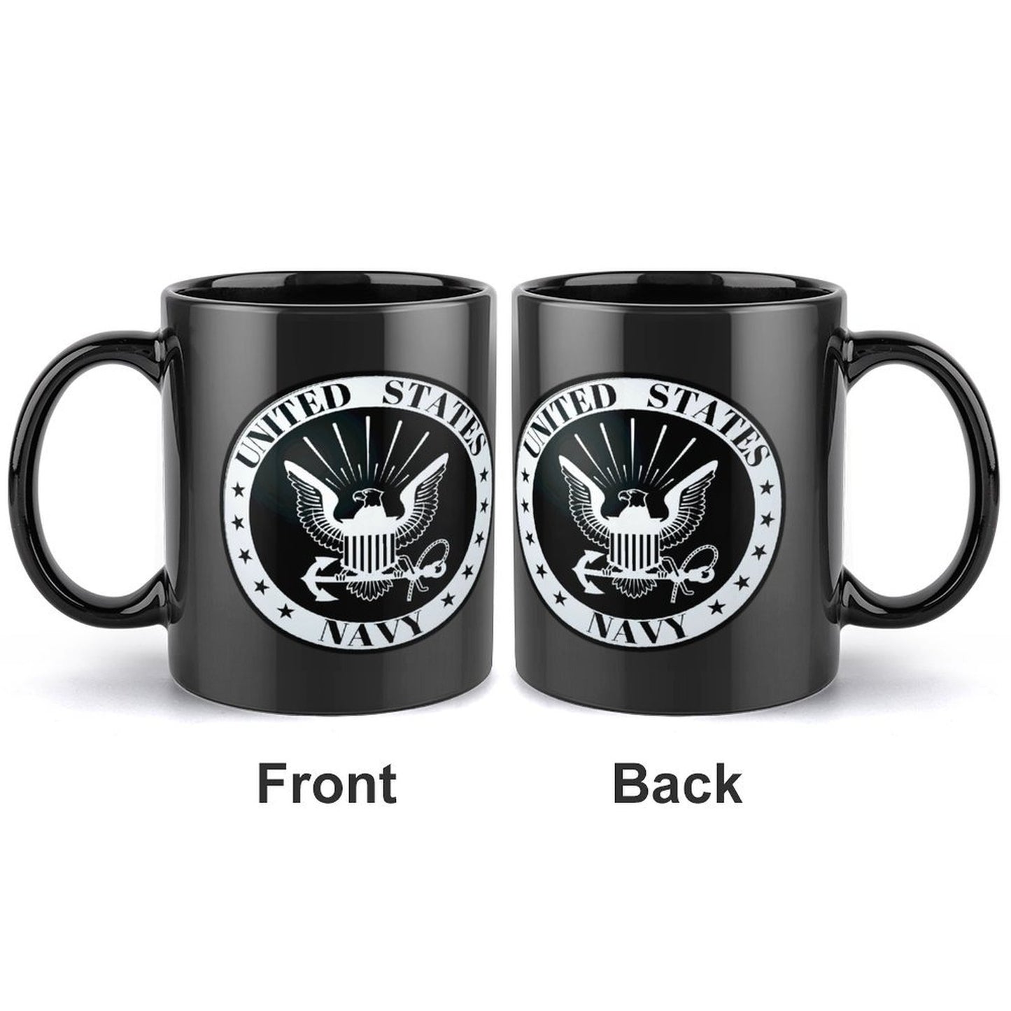 United States Navy White Emblem On Black Ceramic Coffee Mug (Comes With Your Initials Or Rank And Name Free Of Charge On Mug!)