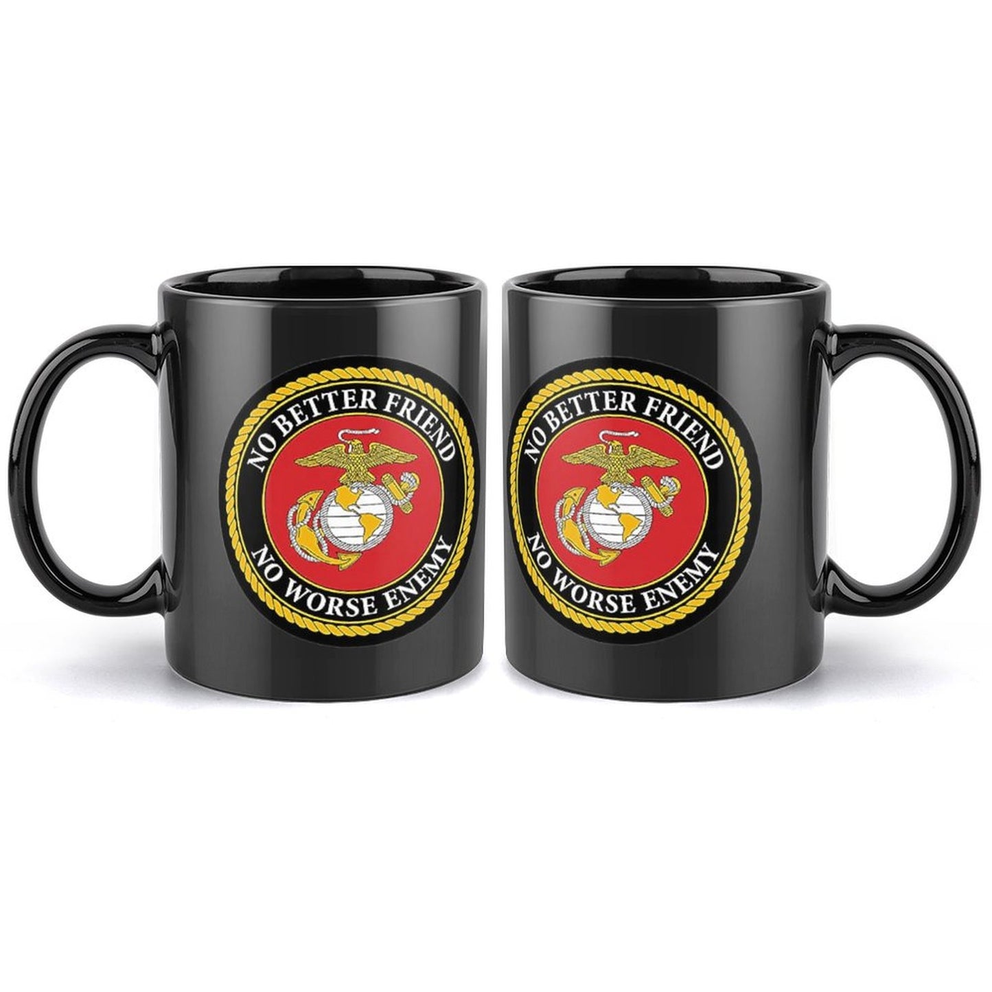 United States Marine Corps Emblem On Black Ceramic Coffee Mug (Comes With Your Initials Or Rank And Name Free Of Charge On Mug!)