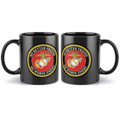 United States Marine Corps Emblem On Black Ceramic Coffee Mug (Comes With Your Initials Or Rank And Name Free Of Charge On Mug!)