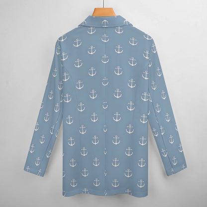 Women's Light Blue W White Nautical Insignias Casual Formal Lightweight Blazer All Over Print Women's Blazer