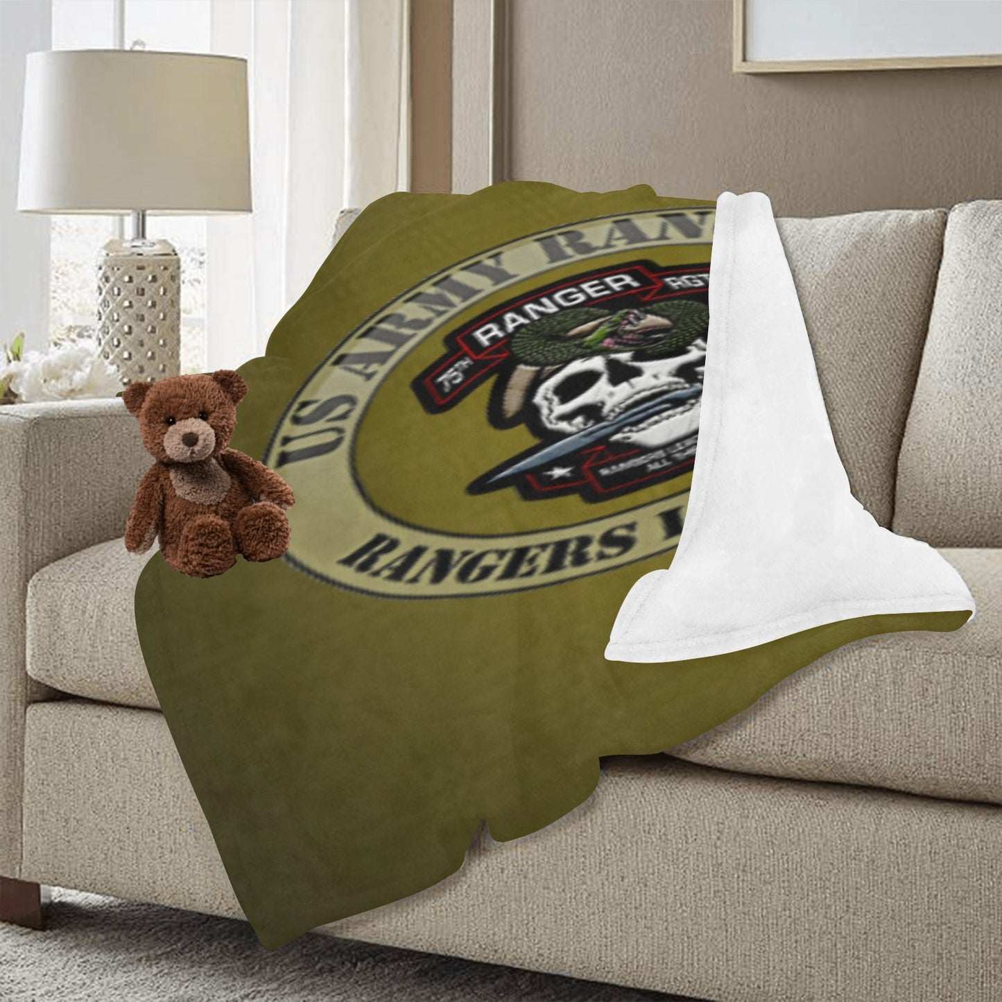Very Large 70X80 Inch U.S. Army Ranger Insignia 95th Infantry Division Micro Fleece Soft Warm Blanket Name Rank Can Be Put On This Blanket...