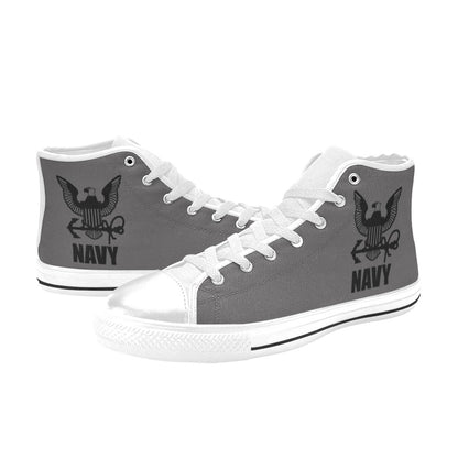U.S. Navy Black Men’s Classic High-Top Canvas Shoes  Lace-Up Round Toe Metal Eyelets Comes With Name And Rank Name On The Outer Quarter...