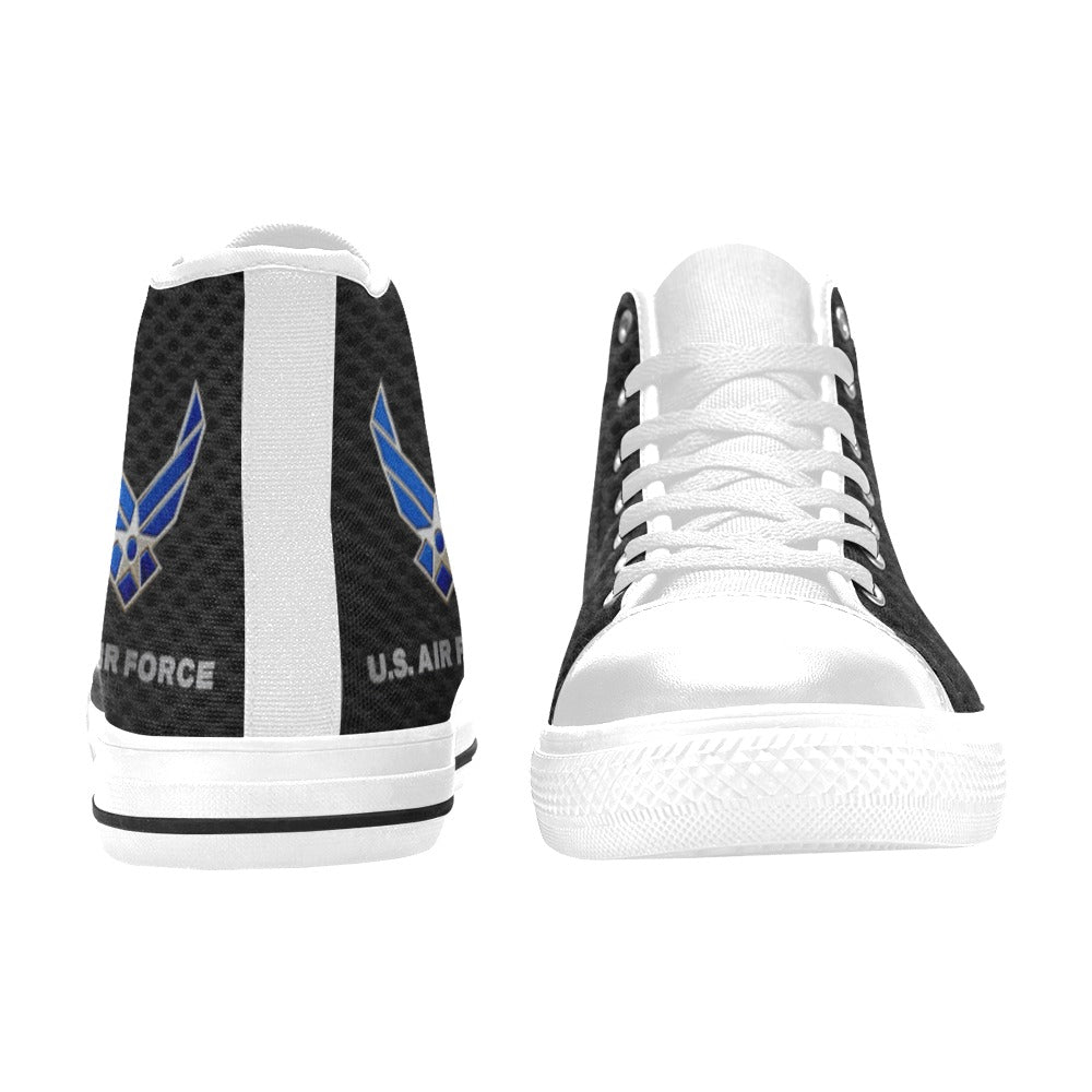U.S. Air Force Black Men’s Classic High-Top Canvas Shoes  Lace-Up Round Toe Metal Eyelets Comes With Name And Rank Name On The Outer Quarter...