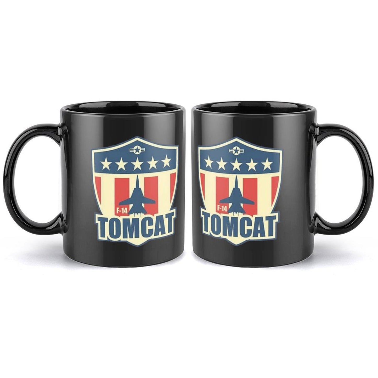 United States Navy TOMCAT Emblem On Black Ceramic Coffee Mug (Comes With Your Initials Or Rank And Name Free Of Charge On Mug!)
