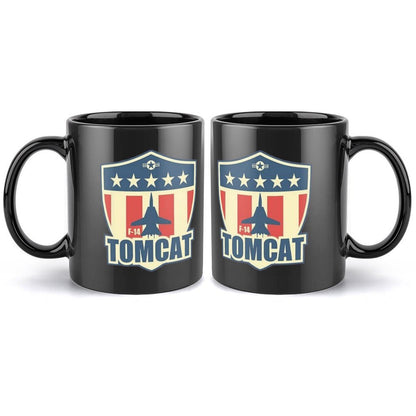 United States Navy TOMCAT Emblem On Black Ceramic Coffee Mug (Comes With Your Initials Or Rank And Name Free Of Charge On Mug!)