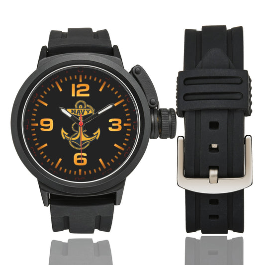 Black Orange Print Dial US Navy Anchor Miyota Quartz Movement Waterproof Monogram Watch Men's Sports Watch(Model 309) Come With Name Or Name And Rank On Dial...