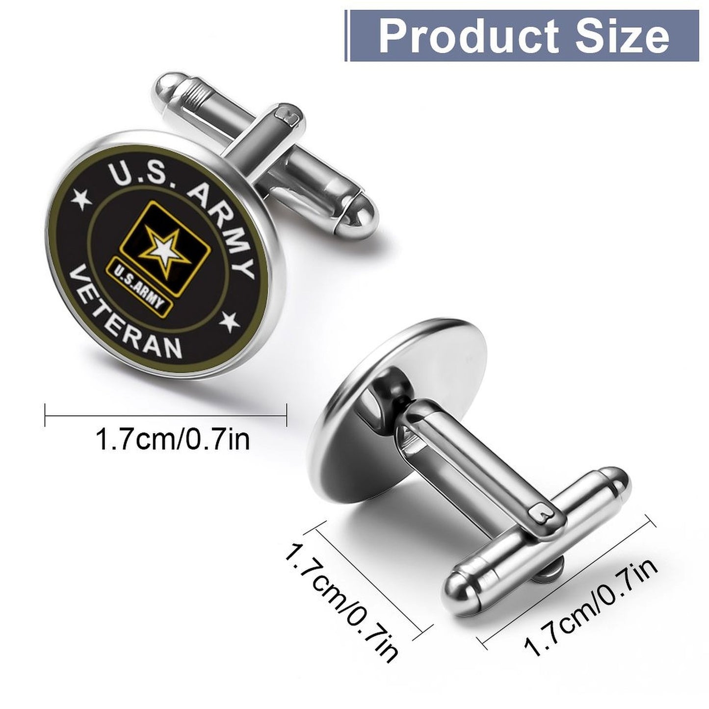 Men's Custom Made Alloy Silver W Black Carbon Fiber Background U.S. Army Veteran Insignia In Black & White Come With Your Initials On Them....
